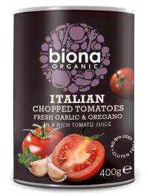 **Biona Org Chopped Tomatoes with Garlic & Oregano 400g 