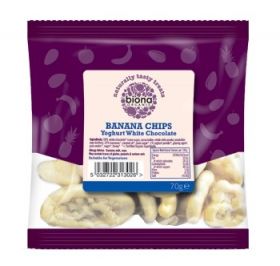 Biona Organic Yogurt/White Chocolate covered Banana Chips 70g x12