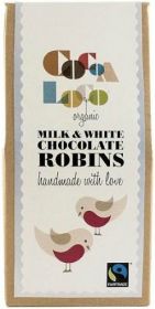 Cocoa Loco Fair Trade & Organic Handmade Milk and White Chocolate Robins 100g x6