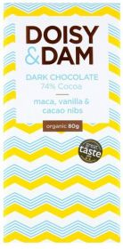 Doisy & Dam Organic Maca, Vanilla and Cacao Nibs 74% Dark Chocolate 80g x12