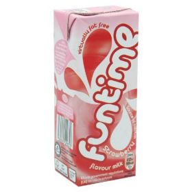 Fun Time Stawberry (Virtually Fat Free Skimmed Milk Cartons with Straw 200ml