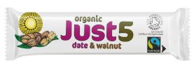 Just5 Fairtrade & Organic Date & Walnut Bars 40g