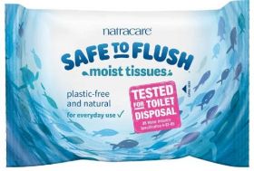 Natracare 100% paper moist toilet tissues, certified Fine to Flush by Water UK 