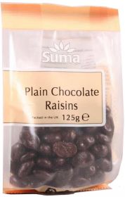 Suma Plain Chocolate Coated Raisins 125g x6
