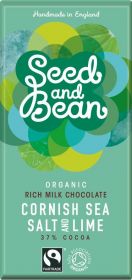Seed & Bean Organic & Fairtrade Milk Cornish Sea Salt &Lime Choc 75g